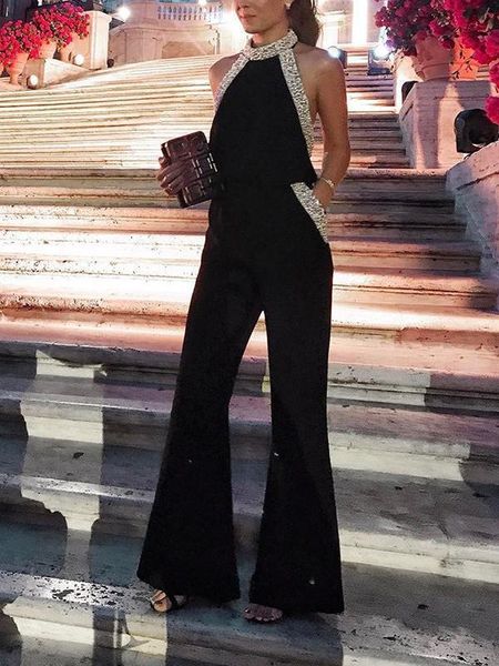 women's overalls summer jumpsuit women elegance elegant shoulders long sleeveless neck legged pants jumpsuits backless, Black;white
women's overalls summer jumpsuit women elegance elegant shoulders long sleeveless neck legged pants jumpsuits backless, Black;white