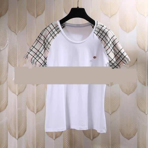 french small 20 spring summer new casual simple round neck stitching tweed short sleeve t-shirt for coat t-shirt women rmhob, White
french small 20 spring summer new casual simple round neck stitching tweed short sleeve t-shirt for coat t-shirt women rmhob, White