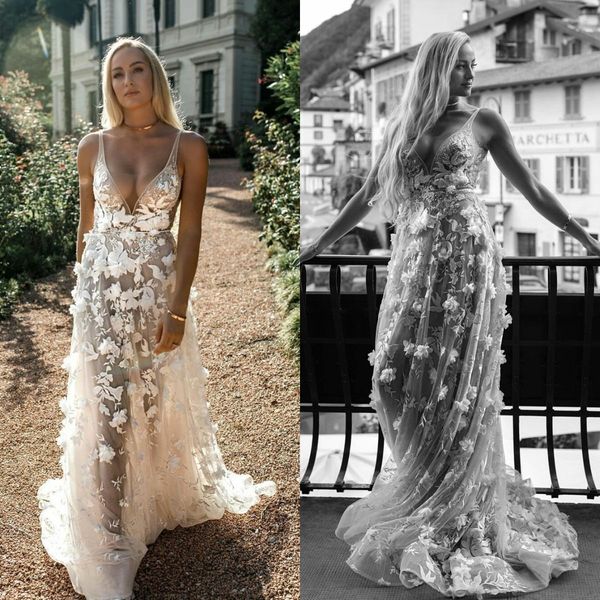 a line wedding dresses deep v neck illusion appliqued boho bridal gowns plus size vestido de novia custom made, White
a line wedding dresses deep v neck illusion appliqued boho bridal gowns plus size vestido de novia custom made, White