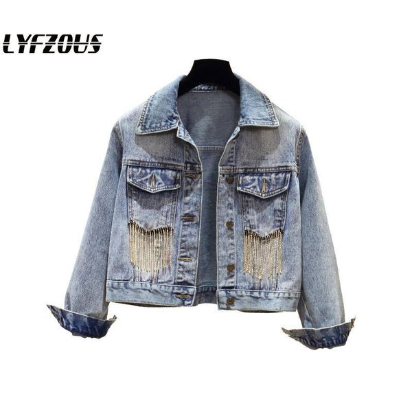 women's jackets streetwear spring denim jacket women short tassel chains jeans blue loose outerwear woman basic coats chaquetas mujer, Black;brown
women's jackets streetwear spring denim jacket women short tassel chains jeans blue loose outerwear woman basic coats chaquetas mujer, Black;brown