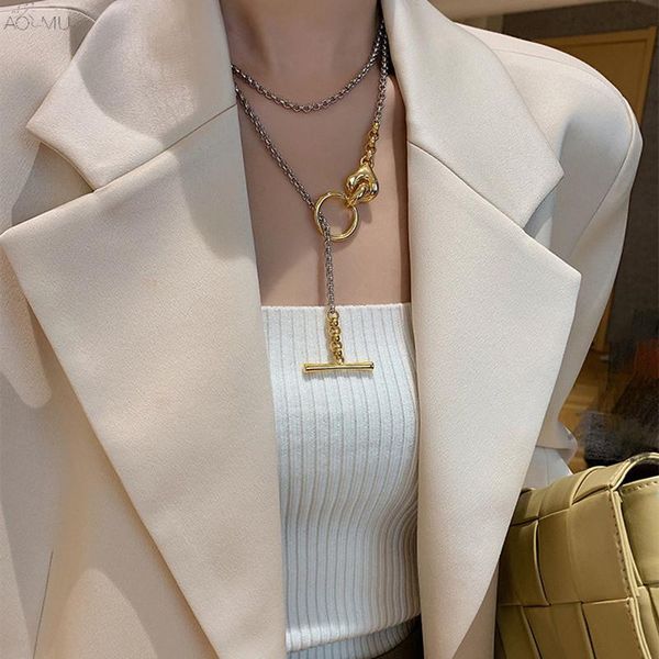 aomu new design gold silver color splicing necklace simple temperament ot buckle clavicle chain for men female jewelry, Golden;silver
aomu new design gold silver color splicing necklace simple temperament ot buckle clavicle chain for men female jewelry, Golden;silver