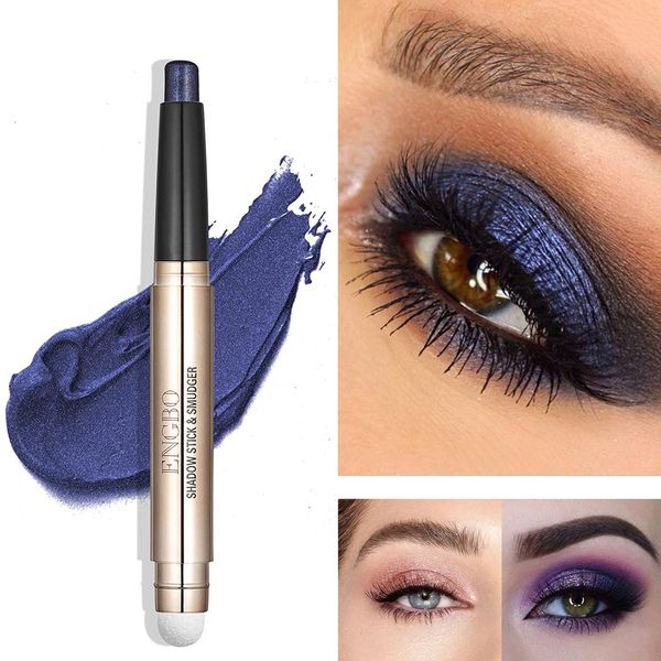 

Double Eyeshadow Stick with Smudger Creamy Eyes Shadow Pencil and Blending Brush Shimmer Blue Red Green Make Up, 12