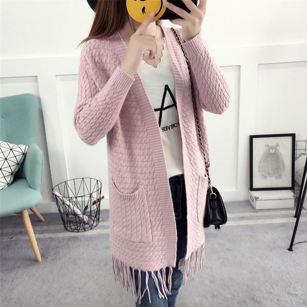 autumn women's outerwear women's tassel pocket medium knitwear knitwear coat knitwearlength knitted cardigan korean version of eas, White;black
autumn women's outerwear women's tassel pocket medium knitwear knitwear coat knitwearlength knitted cardigan korean version of eas, White;black