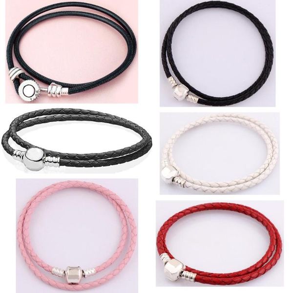 link, chain fashion charm fit women's sterling s925 leather bracelet gift, Black