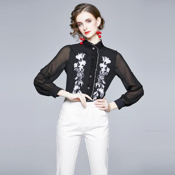 women's blouses & shirts europe style runway designers spring women blouse long sleeve ruffle collar floral embroidery shirt office lad, White
women's blouses & shirts europe style runway designers spring women blouse long sleeve ruffle collar floral embroidery shirt office lad, White