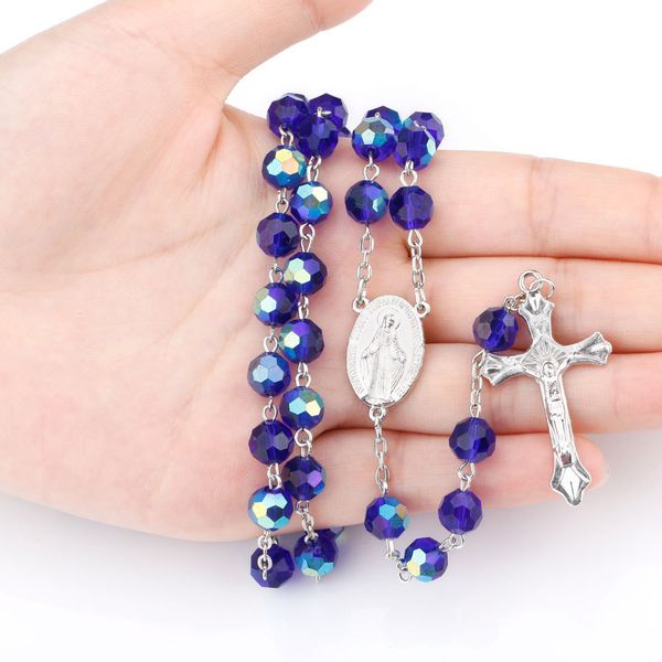 unique design glass crystal catholic rosary necklace virgin christ cross rosary dark blue 50pcs/lot, Silver
unique design glass crystal catholic rosary necklace virgin christ cross rosary dark blue 50pcs/lot, Silver
