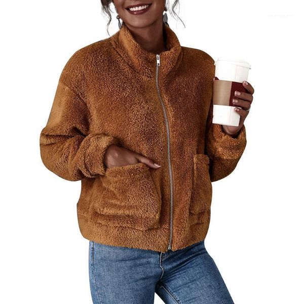 women's fur & faux winter coat women solid female pocket button short casual clothing long sleee1, Black
women's fur & faux winter coat women solid female pocket button short casual clothing long sleee1, Black