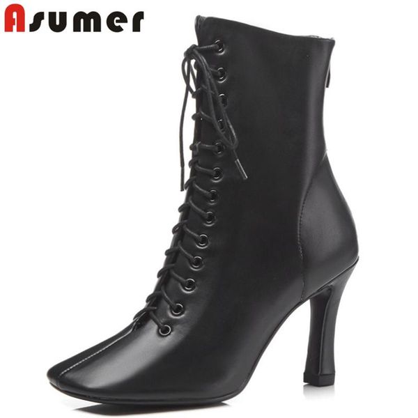 asumer 2020 autumn winter ankle boots women's genuine leather high heels boots square toe dress party shoes ladies, Black
asumer 2020 autumn winter ankle boots women's genuine leather high heels boots square toe dress party shoes ladies, Black