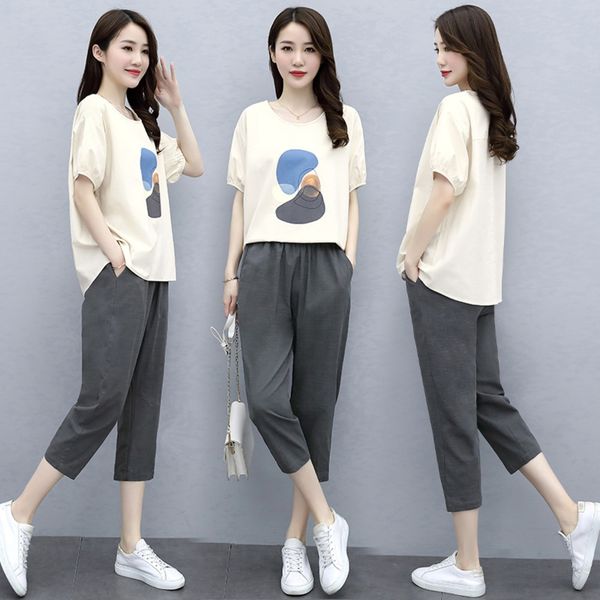 summer 2020 new korean casual fashion hemp cotton linen cotton linen printed two-piece crew short sleeve pants set trend xjllu, Gray
summer 2020 new korean casual fashion hemp cotton linen cotton linen printed two-piece crew short sleeve pants set trend xjllu, Gray