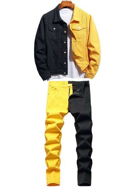 2022 new tracksuits two-color stitching men's sets spring autumn yellow and black denim jacket + stretch jeans 2pcs male clothing, Gray
2022 new tracksuits two-color stitching men's sets spring autumn yellow and black denim jacket + stretch jeans 2pcs male clothing, Gray