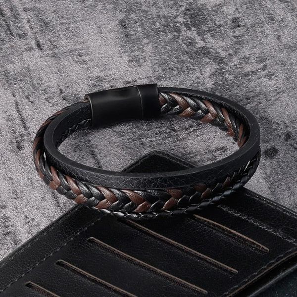 link, chain multi layer leather charm bracelet men stainless steel maginetic clasp bangle punk fashion casual braided wristband male jewelry, Black
link, chain multi layer leather charm bracelet men stainless steel maginetic clasp bangle punk fashion casual braided wristband male jewelry, Black