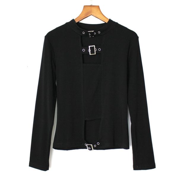 high punk personalized style collar stand half fashion solid color long sleeve t-shirt women's spring new 2019, Black;gray
high punk personalized style collar stand half fashion solid color long sleeve t-shirt women's spring new 2019, Black;gray