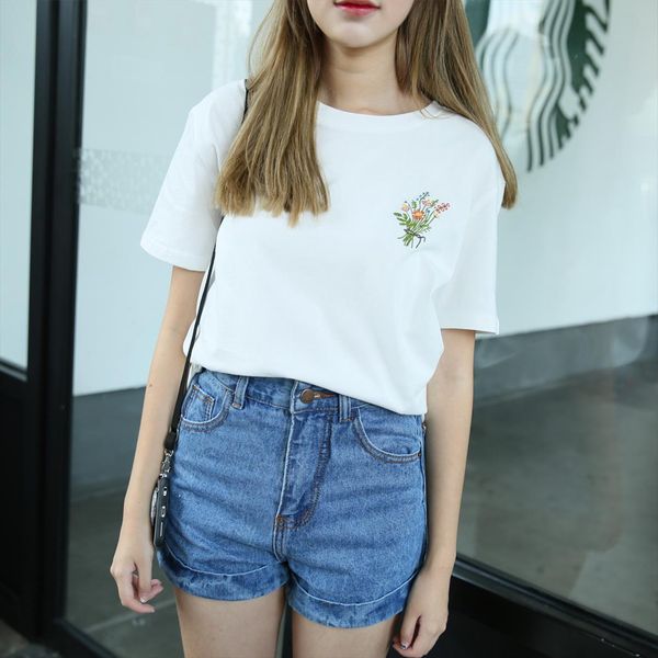 woman clothes summer little flower emboridered fresh basic loose casual short sleeve female t shirt drop shipping, White
woman clothes summer little flower emboridered fresh basic loose casual short sleeve female t shirt drop shipping, White