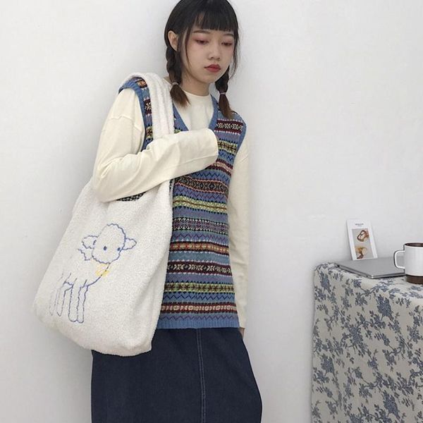 women lamb like fabric shoulder bag simple canvas handbag tote large capacity embroidery shopping bag cute book bags for girls
women lamb like fabric shoulder bag simple canvas handbag tote large capacity embroidery shopping bag cute book bags for girls