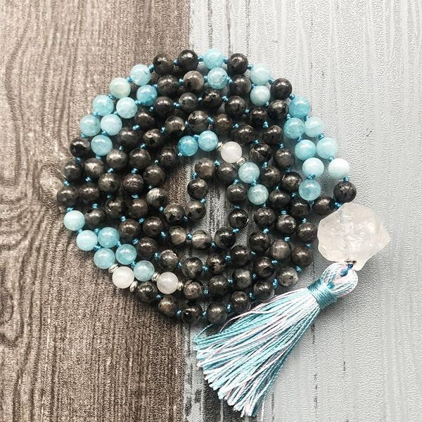black labradorite & blue stone knotted mala necklaces 108 prayer raw q-uartz healing stone mix color tassel necklace, Silver
black labradorite & blue stone knotted mala necklaces 108 prayer raw q-uartz healing stone mix color tassel necklace, Silver