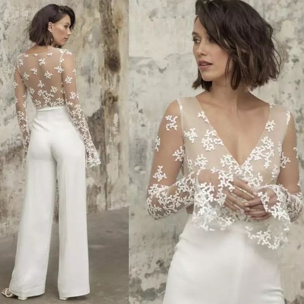 2022 mermaid wedding dresses with jumpsuit v-neck lace applique jewel wedding dresses sweep train bridal gowns vestidos de novia, White
2022 mermaid wedding dresses with jumpsuit v-neck lace applique jewel wedding dresses sweep train bridal gowns vestidos de novia, White