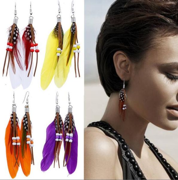 long feather earrings boho style rice beads tassel feather earrings gd845, Silver
long feather earrings boho style rice beads tassel feather earrings gd845, Silver