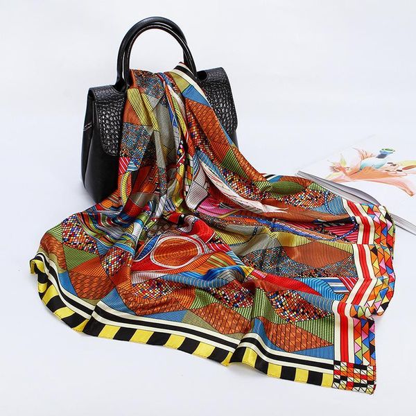 90*90cm silk scarf women small soft squares decorative head scarf multicolor stripe print kerchief neck wrap1, Blue;gray
90*90cm silk scarf women small soft squares decorative head scarf multicolor stripe print kerchief neck wrap1, Blue;gray