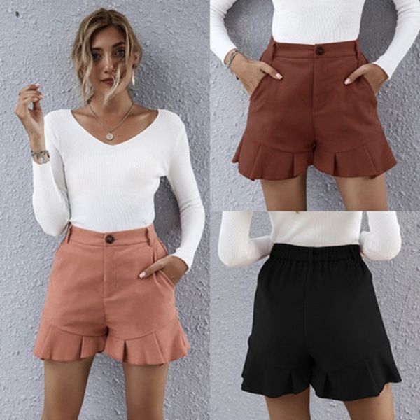 autumn winter fashion shorts for women solid ruffled zipper short, White;black