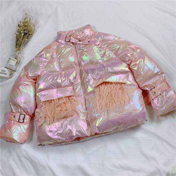 winter fashion lamb fur down parka bright color cotton glossy women's coat tassel thickened loose jacket 201028, Black
winter fashion lamb fur down parka bright color cotton glossy women's coat tassel thickened loose jacket 201028, Black