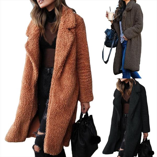 coat women winter thicken plush lapel solid color long sleeve warm cardigan midi coat polyester fiber spandex womens coat, Black
coat women winter thicken plush lapel solid color long sleeve warm cardigan midi coat polyester fiber spandex womens coat, Black