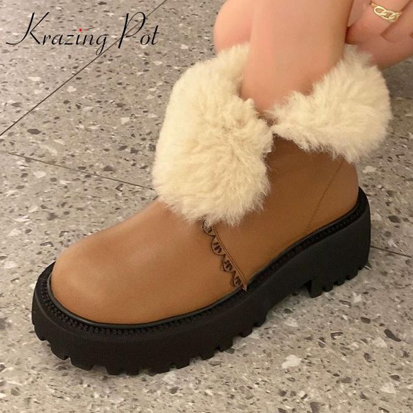 krazing pot genuine leather round toe high heel winter keep warm snow boots handmade brand shoes women fashion ankle boots l42, Black
krazing pot genuine leather round toe high heel winter keep warm snow boots handmade brand shoes women fashion ankle boots l42, Black