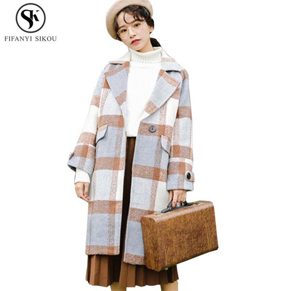 women's wool & blends winter coat women vintage plaid long turn-down collar single button woollen overcoat female thick warm coats lp32, Black
women's wool & blends winter coat women vintage plaid long turn-down collar single button woollen overcoat female thick warm coats lp32, Black