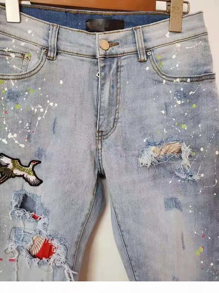 new style 20ss mens designer am-jeans crane hole vintage denim pants fashion spray paint clothing hip hop skinny jeans size 28-36, Blue
new style 20ss mens designer am-jeans crane hole vintage denim pants fashion spray paint clothing hip hop skinny jeans size 28-36, Blue