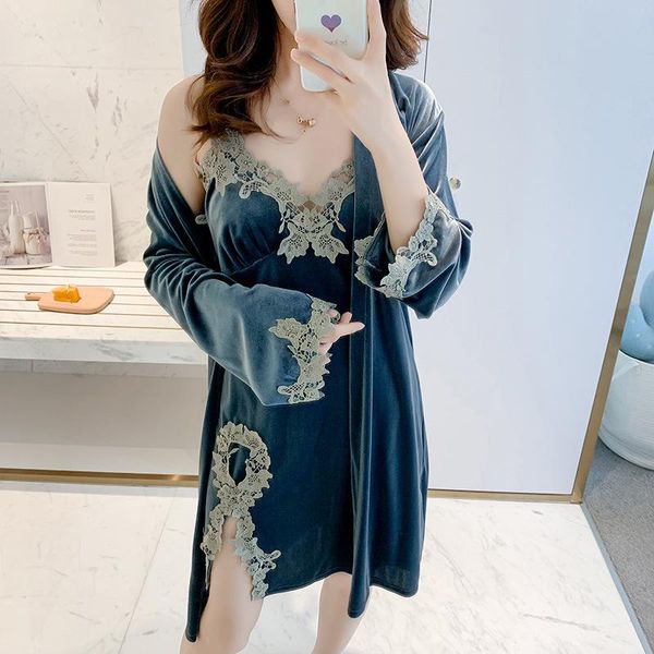 women velvet nighty&robe set nightwear lace v-neck nightdress sleepwear sleep set casual soft bathrobe home dressing gown, Black;red
women velvet nighty&robe set nightwear lace v-neck nightdress sleepwear sleep set casual soft bathrobe home dressing gown, Black;red