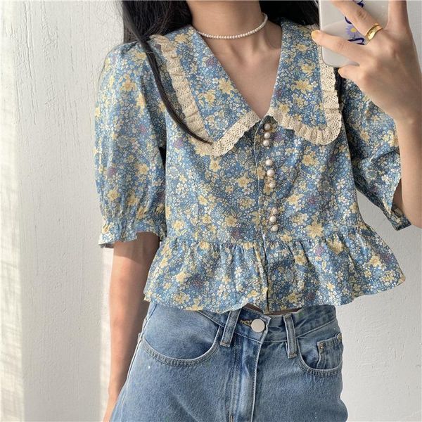 women's blouses & shirts 2021 summer short-sleeved shirt women blue floral ruffles tail bottomed, White
women's blouses & shirts 2021 summer short-sleeved shirt women blue floral ruffles tail bottomed, White