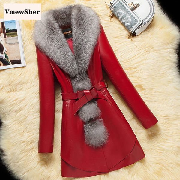 vmewsher red 4xl new leather jacket winter coat women large faux fox fur collar slim long jackets office lady elegant pu coats 201030, Black
vmewsher red 4xl new leather jacket winter coat women large faux fox fur collar slim long jackets office lady elegant pu coats 201030, Black