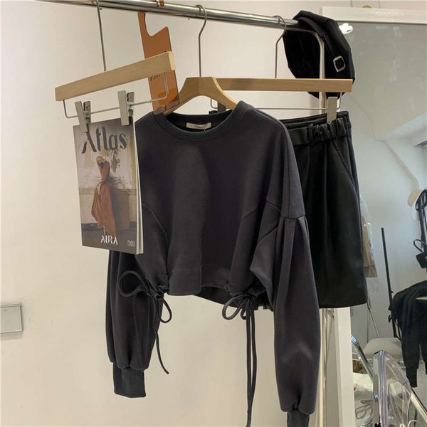 korean bubble women's sleeve loose sweater ins stitching drawstring high waist exposed navel short pullover autumn new, Black;gray
korean bubble women's sleeve loose sweater ins stitching drawstring high waist exposed navel short pullover autumn new, Black;gray