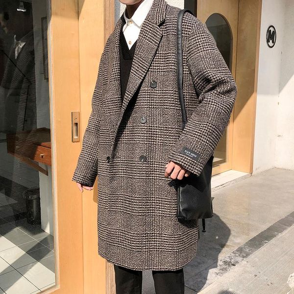 men's wool & blends winter jacket mens turn down collar loose coats men casual long coat plaid, Black
men's wool & blends winter jacket mens turn down collar loose coats men casual long coat plaid, Black