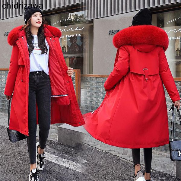 women's down & parkas women red jacket ladys hooded fur collar long 90% white cotton thick warm female outerwear, Black
women's down & parkas women red jacket ladys hooded fur collar long 90% white cotton thick warm female outerwear, Black