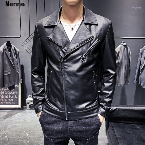 2019 new men's jacket\ winter leather /lapel/locomotive1, Black
