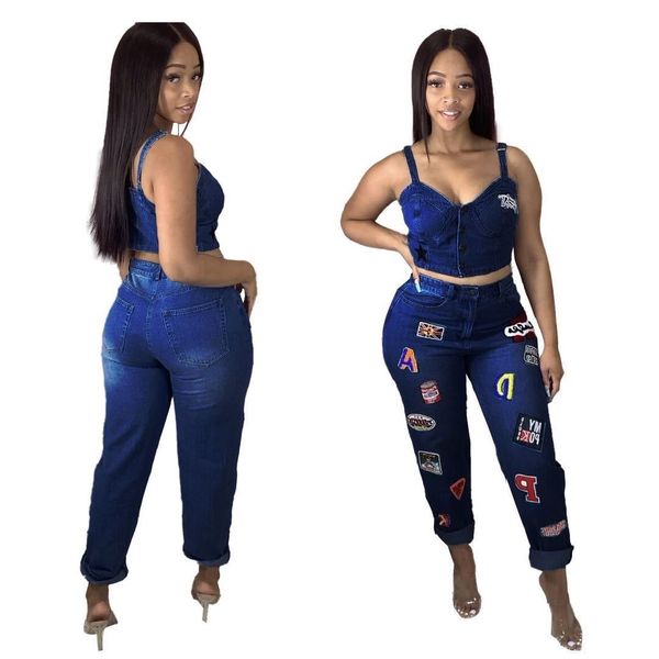 new fashion halter button crop and pants printed jeans 2 piece set women clothing
new fashion halter button crop and pants printed jeans 2 piece set women clothing