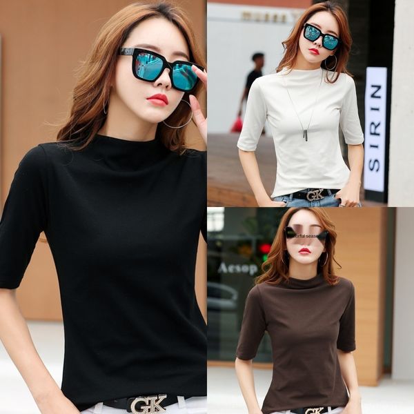 228 t-shirt women's summer new korean style solid color basic mid-sleeve half-high collar elastic coat t-shirt slimming ins trendy n, White
228 t-shirt women's summer new korean style solid color basic mid-sleeve half-high collar elastic coat t-shirt slimming ins trendy n, White