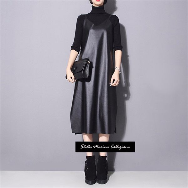 autumn women black faux leather sleeveless tank spaghetti straps v neck split party club slip dress robe style 746 y200805, Black;pink
autumn women black faux leather sleeveless tank spaghetti straps v neck split party club slip dress robe style 746 y200805, Black;pink