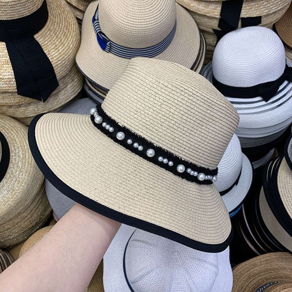 big eaves pearl decorative thin braid summer travel beach versatile sun hat, Blue;gray
big eaves pearl decorative thin braid summer travel beach versatile sun hat, Blue;gray
