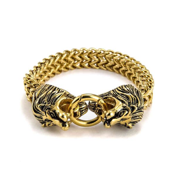 2022 new bracelet new lion head men's titanium steel bracelet fashion punk bracelet, Golden;silver
2022 new bracelet new lion head men's titanium steel bracelet fashion punk bracelet, Golden;silver