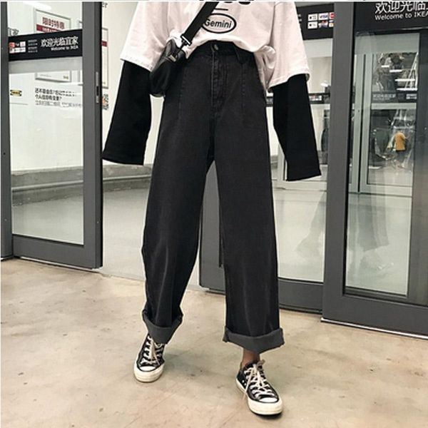 jeans women 2020 bf wide leg trousers denim black womens loose casual daily high elastic waist harajuku korean chic all-match, Blue
jeans women 2020 bf wide leg trousers denim black womens loose casual daily high elastic waist harajuku korean chic all-match, Blue