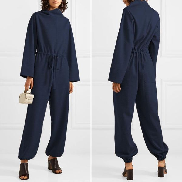 women 2020 drawstring waistband jumpsuits celmia loose high collar long sleeve solid rompers casual knitted long pants playsuits, Black;white
women 2020 drawstring waistband jumpsuits celmia loose high collar long sleeve solid rompers casual knitted long pants playsuits, Black;white