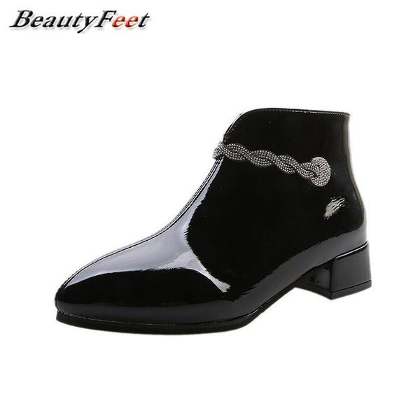 boots patent leather women crystal bow knot square mid heels ankle for shoes woman zip pointed toe winter, Black
boots patent leather women crystal bow knot square mid heels ankle for shoes woman zip pointed toe winter, Black