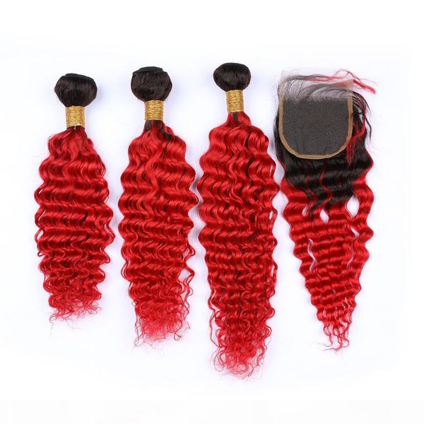 ombre brazilian wavy hair bundles with closure 4" * 4" deep wave #1b #red 3 bundles ombre brazilian remy hair bundles, Black;brown
ombre brazilian wavy hair bundles with closure 4" * 4" deep wave #1b #red 3 bundles ombre brazilian remy hair bundles, Black;brown