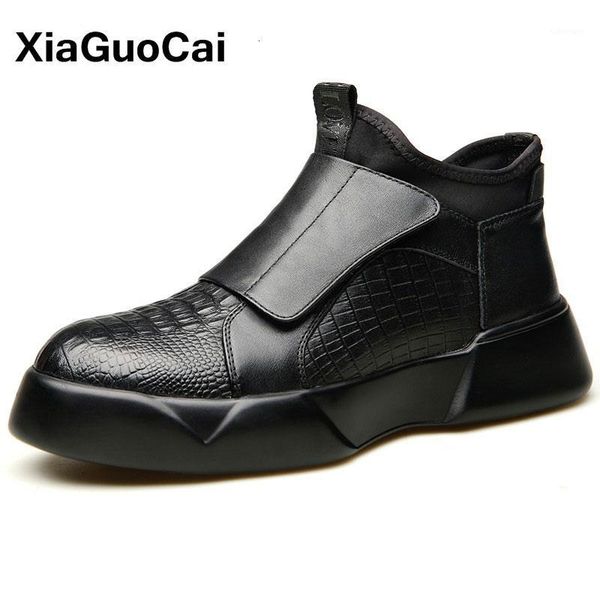 black boots men spring autumn shoes man leather male ankle boots british crocodile pattern high mans footwear1