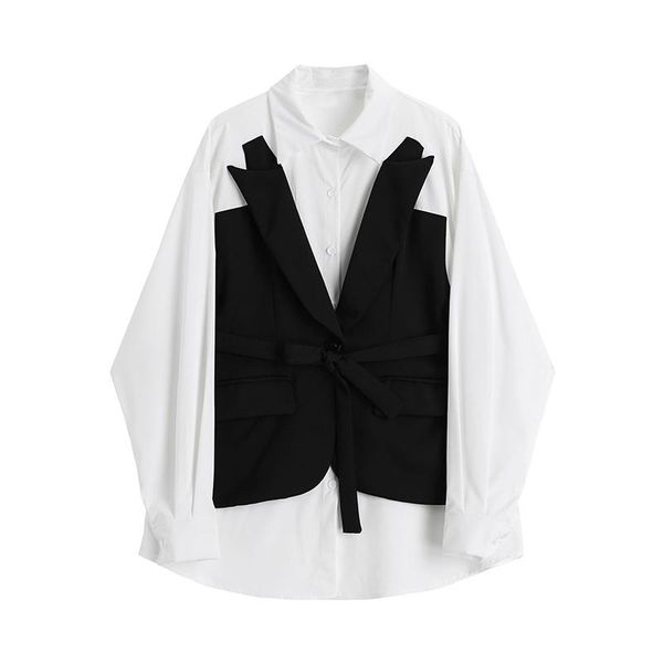2020 autumn contrast shirt women's design fake two piece all match slim blouse, White
2020 autumn contrast shirt women's design fake two piece all match slim blouse, White