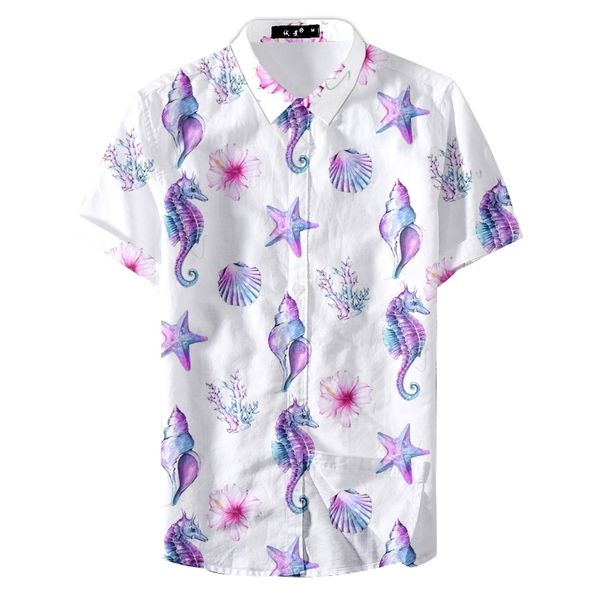 summer camisa hombre manga corta shell cute printing casual shirt, White;black 
summer camisa hombre manga corta shell cute printing casual shirt, White;black