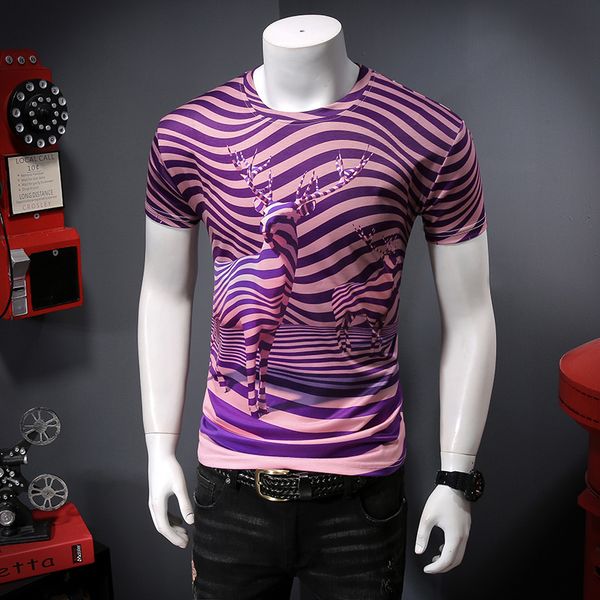 2019 tide male summer personality geometric striped print short-sleeved t-shirt single silk cotton round neck slim half-sleeved shirt, White;black
2019 tide male summer personality geometric striped print short-sleeved t-shirt single silk cotton round neck slim half-sleeved shirt, White;black