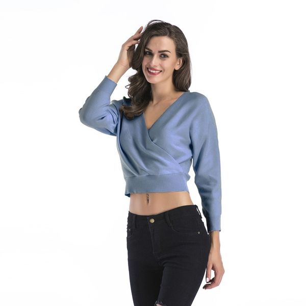 women pullover sweater bat sleeve deep v neck crop sweater loose clothing knitted pull jumpers y200720, White;black
women pullover sweater bat sleeve deep v neck crop sweater loose clothing knitted pull jumpers y200720, White;black