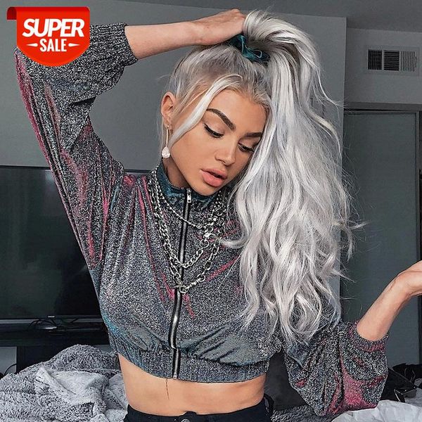 shiny metallic color turtleneck jackets women long sleeve zipper front elastic waist crop fashion spring streetwear coats #fv6g, Black;brown 
shiny metallic color turtleneck jackets women long sleeve zipper front elastic waist crop fashion spring streetwear coats #fv6g, Black;brown